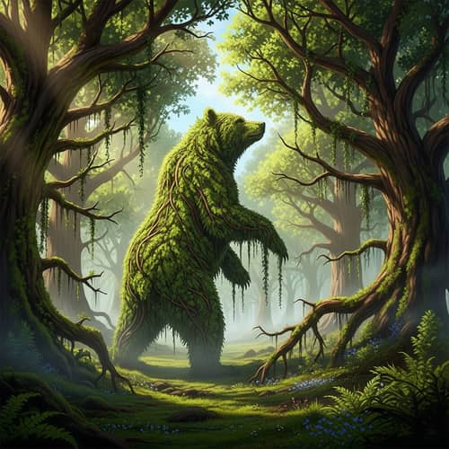 Fantastical Forest Scene with Bear Shape