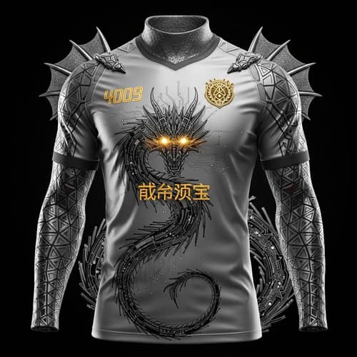 Futuristic Cybernetic Football Shirt with Stylized Dragon Design