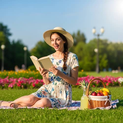 Tranquil Afternoon in the Park: Woman Enjoying a Book