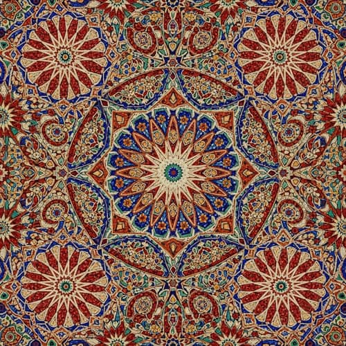 Colorful Mosaic Art: Patterns and Shapes in Red, Blue, Green, and Yellow