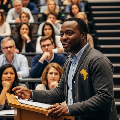 African Man Giving Lecture: Educational Insights Expertly Shared