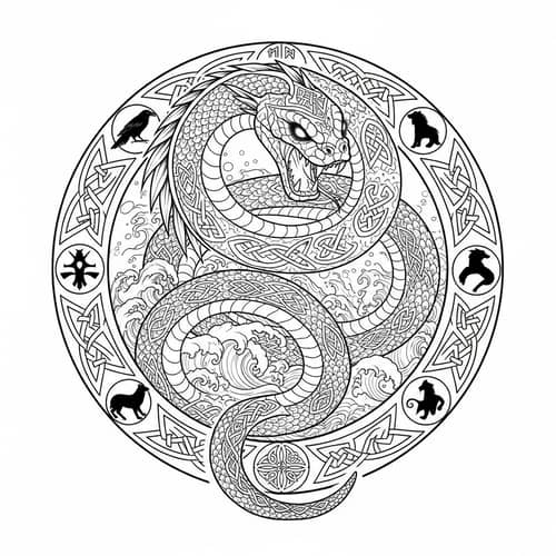 Norse Mythology Midgard Serpent Tattoo Design