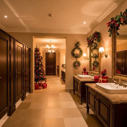 Luxurious Women's Restroom in Christmas-Themed Setting