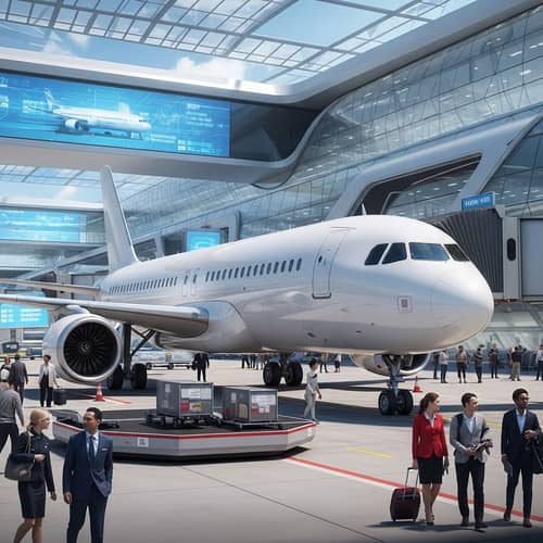 Sleek Modern Airplane at Futuristic Airport | Cutting-Edge Design