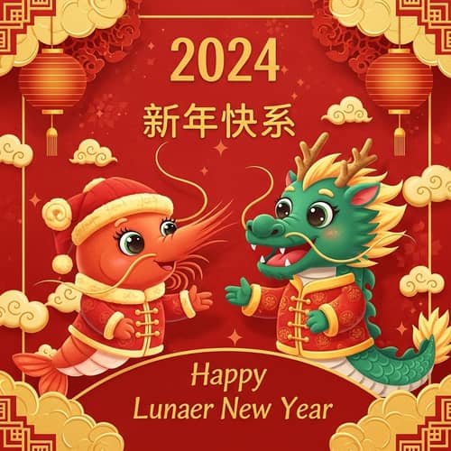 2024 Lunar New Year Card with Shrimp and Dragon Designs
