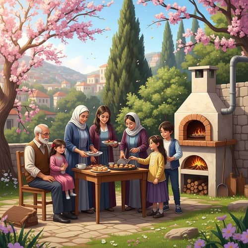 Family Celebrating New Year in Levantine Village