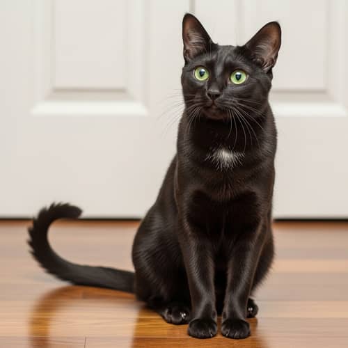Elegant Domestic Cat with Green Eyes | Velvet-like Charcoal Fur