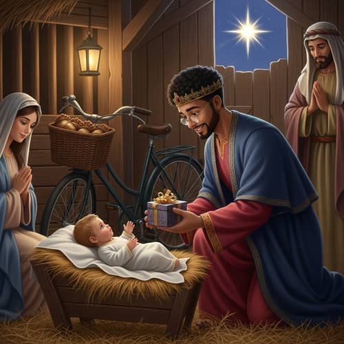 Wise Man with Bicycle - Nativity Scene Gift Presentation