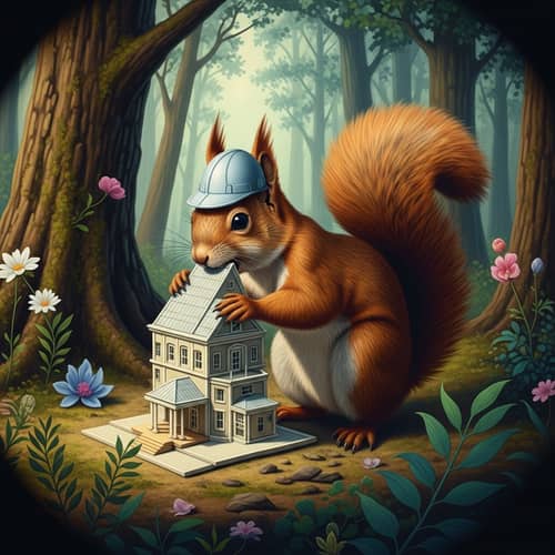 Architect Squirrel in Surreal Forest | Frida Kahlo Inspired Colors
