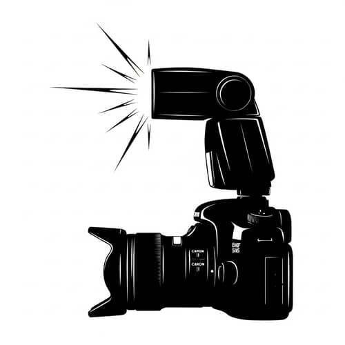 Canon-Style Camera Silhouette Illustration with Flash