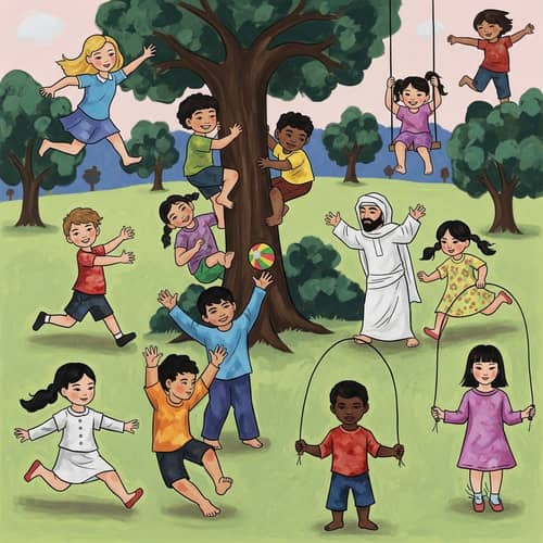 Abstract Artwork of Diverse Children Playing in Park