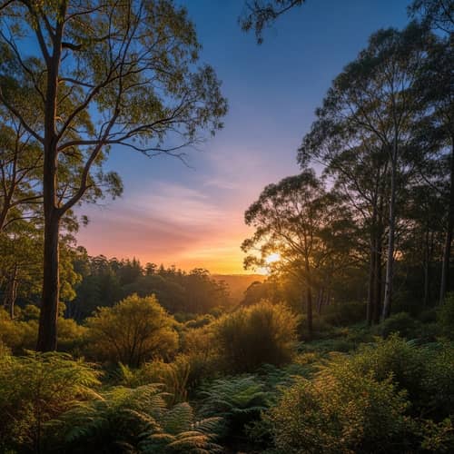 Enchanting Forest Sunset Scene | Natural Tranquility