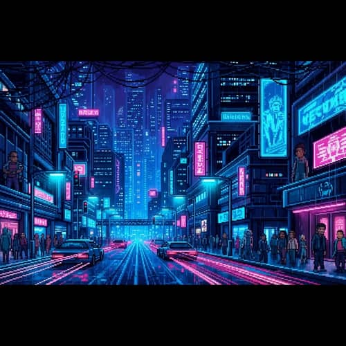 Cyberpunk Pixel Art Night Cityscape Wallpaper