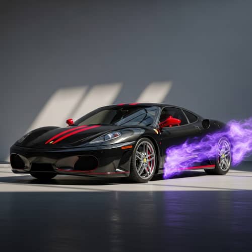 Sleek Black & Red Ferrari F430 with Violet Flames | Overview