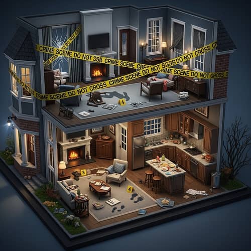 Intricate Crime Scene Model of a Two-Story House