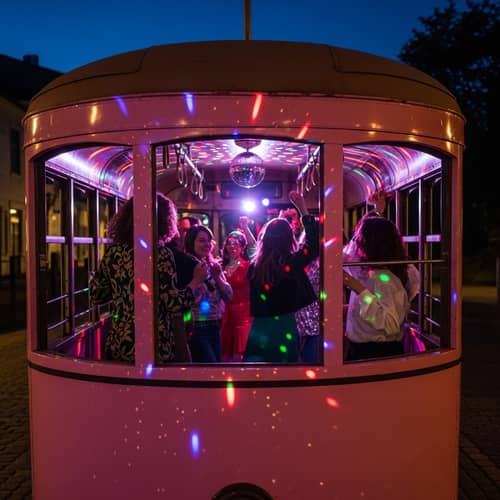 Vintage Disco Scene in Bubblegum Pink Streetcar