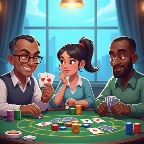 Playful Poker Players Around Table Illustration