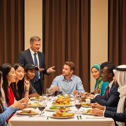 International Academic Dinner Scene Oil Painting