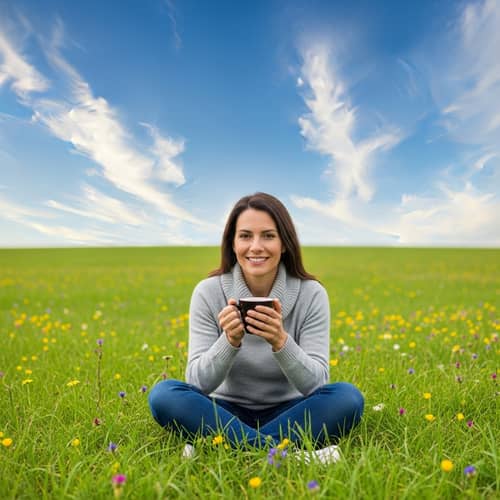 Serene Moment in Lush Green Field with Coffee | Relaxing Scene