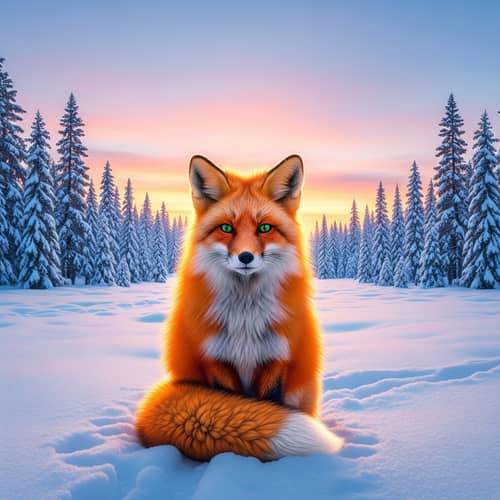 Majestic Snow Fox in Enchanting Winter Scene