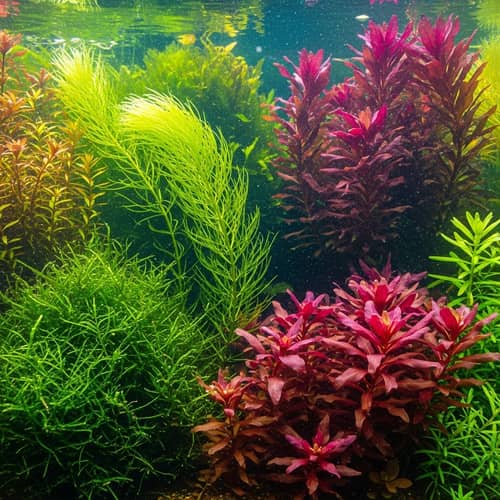 Diverse Algae: Vibrant Aquatic Plants in Green, Red, Purple