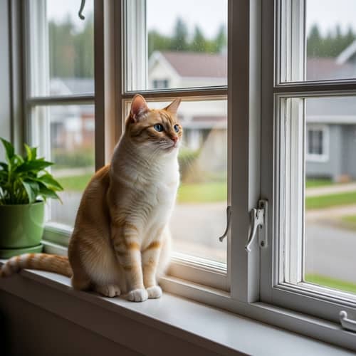Charming House Cat Enjoying a View | Peaceful Neighborhood Scene