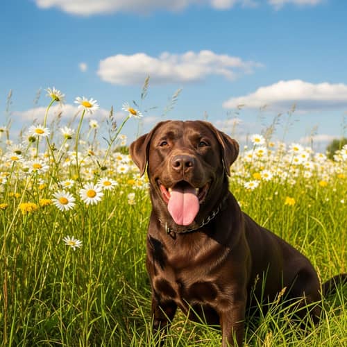 Playful Brown Labrador in Lush Green Field | Summertime Bliss