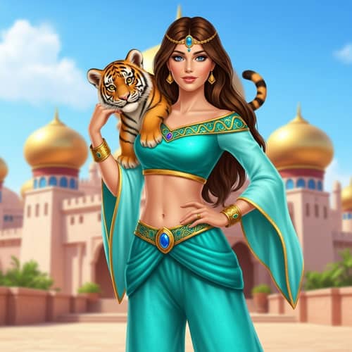 Turquoise Harem Outfit & Tiger Cub | Fairy Tale Inspired Photo