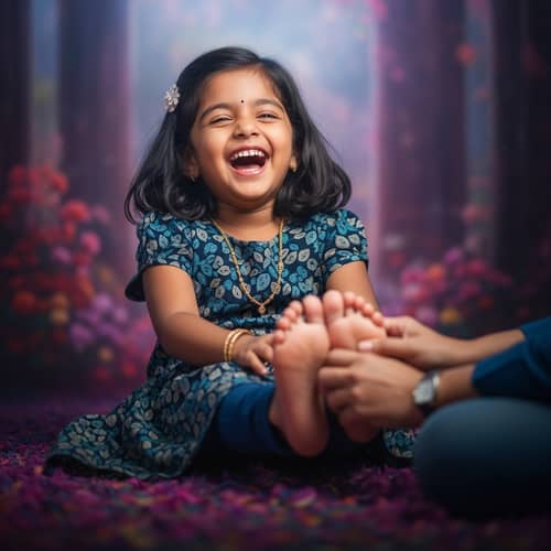 Joyful South Asian Young Girl Tickled | Whimsical Fantasy Portrait