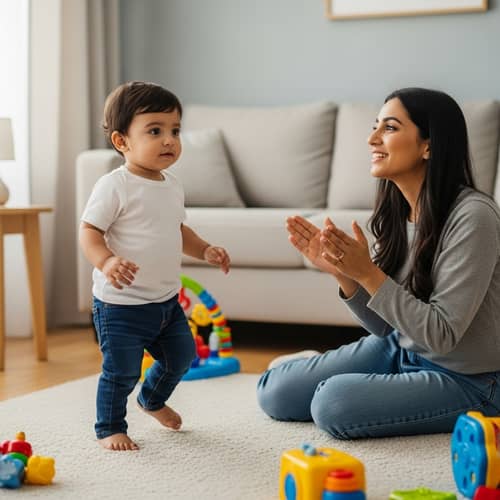 Loving South Asian Mother Celebrates Middle-Eastern Boy's First Step