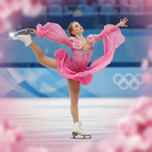 Hyper-Realistic 128k Image of Elegantly Leaping Female Figure Skater