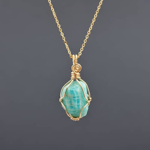 Amazonite Crystal Wire Wrap Necklace - Handcrafted Jewelry