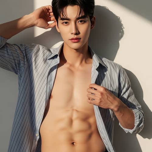 Handsome East Asian Man with Striking Eyes and Athletic Physique