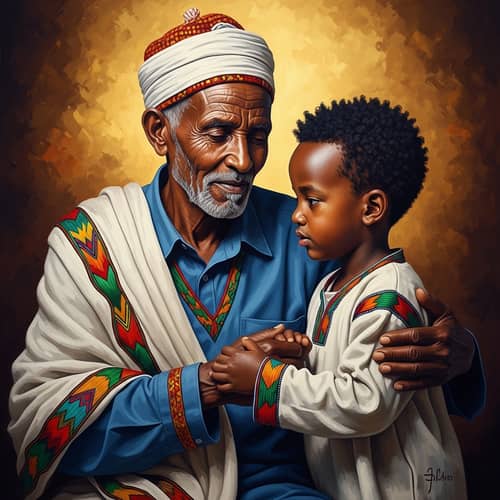 Heartwarming Father-Son Embrace in Vibrant Colors
