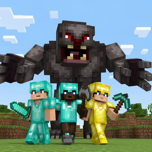 Epic Minecraft Battle: Trio Confronts Horrible Monster