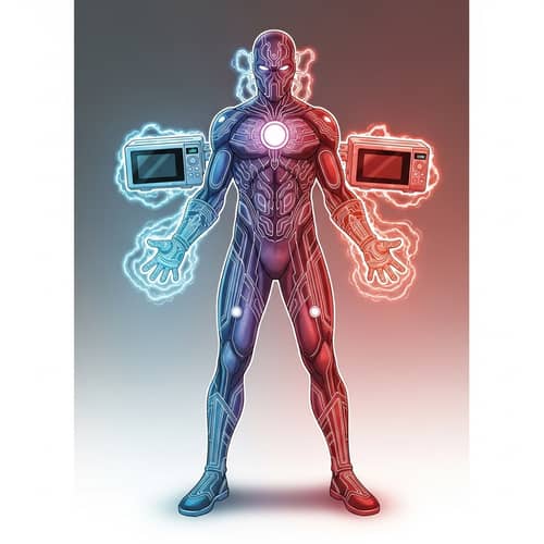 Microwavium Master: Superhero with Circuit-Adorned Costume