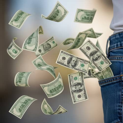 Money Sprinkling Effect: Dollar Bills Floating from Pocket