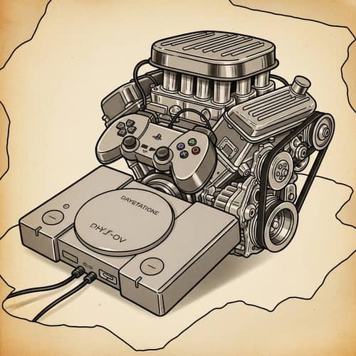 Vintage Playstation Fusion with V8 Car Engine | Old-School Tattoo Style