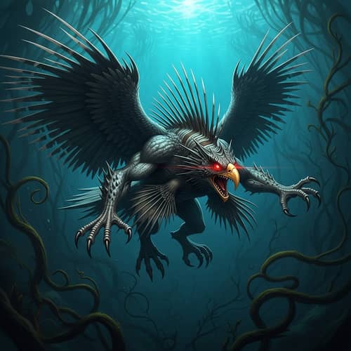 Fearsome Sea Eagle-Lionfish Hybrid Creature