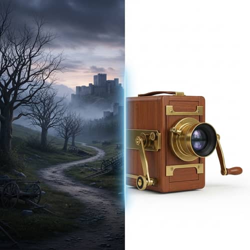 Middle Ages Inspired Image with Videocamera Element Middle Ages Inspired Image with Videocamera Element