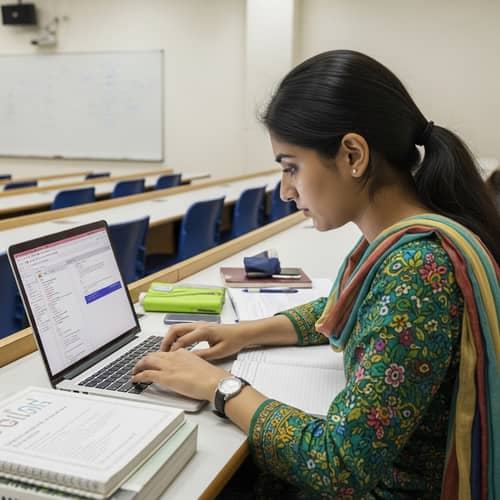 Young South Asian Woman Studying in University | Pakistan
