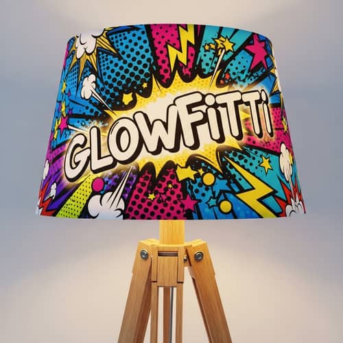 Vibrant Pop Art Lampshade | Balanced Wood Base Sticks | GlowFitti