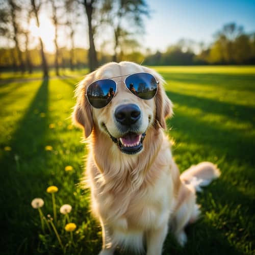 Playful Dog With Stylish Sunglasses on Sunny Summer Day