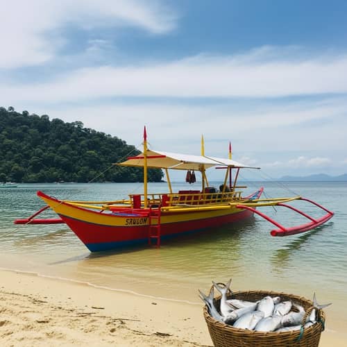 Traditional Filipino Tanga Boat | Calm Ocean Scene