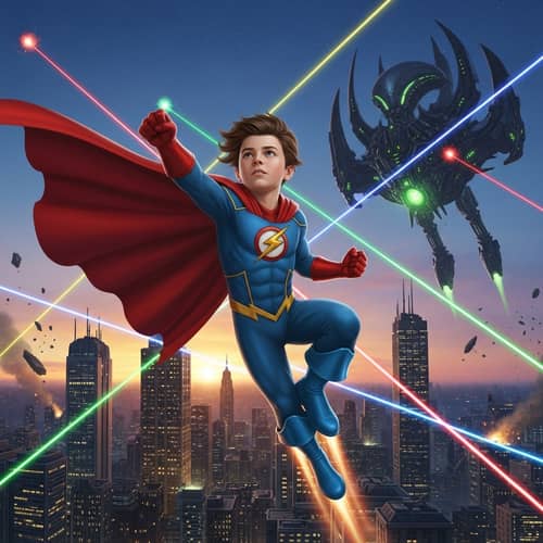 Young Boy Saving the World - Heroic Action