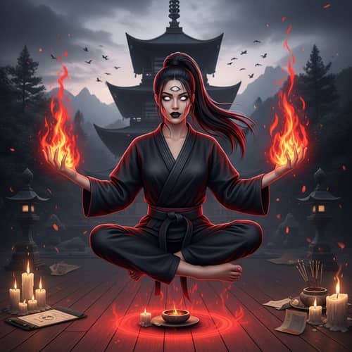 Levitating Japanese-American Cosmic Deity in Martial Arts Attire