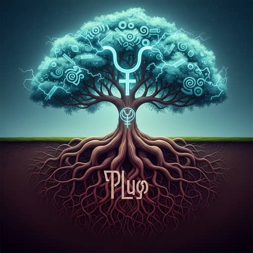 Futuristic Tree Crown and Roots with Cosmic Energy