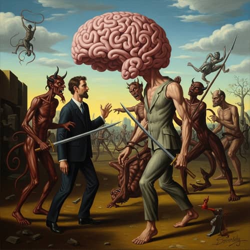 Surreal Mind Battle: Internal Conflicts Depicted in Art