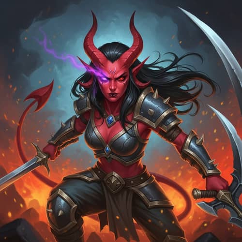 Female Tiefling Barbarian Battle Scene | Dark & Dramatic Fantasy Art