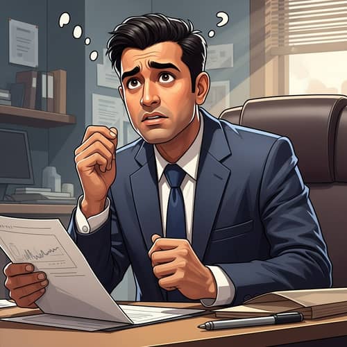 Lost Entrepreneur in Cartoon Drawing | Thoughtful South Asian Businessman